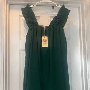 Elegant Dark Green Ruffle Sleeveless Dress